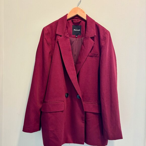 Madewell Caldwell Double Breasted Blazer Red Burgundy Long Classic Jacket - Picture 4 of 9